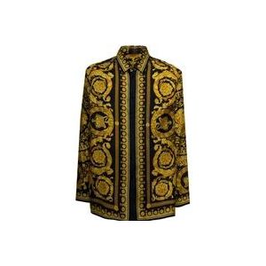 Versace Klassieke Kraag Zijden Twill Overhemd , Yellow , Heren , Maat: L