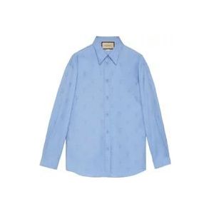 Gucci Blauwe Logo Jacquard Katoenen Overhemd , Blue , Dames , Maat: XS