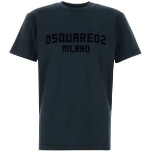 Dsquared2, Heren, Tops, Blauw, Maat: M Katoen,