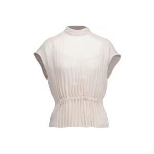 Dante 6 Elegante Plissé Top met Opstaande Kraag , Beige , Dames , Maat: XL