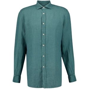 Boglioli, Heren, Overhemden, Groen, Maat: M Linnen,
