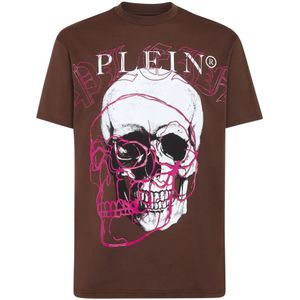 Philipp Plein, Heren, Tops, Bruin, Maat: S Katoen,