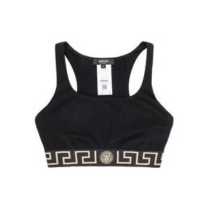 Versace Mouwloze Crop Top met La Greca , Black , Dames , Maat: S