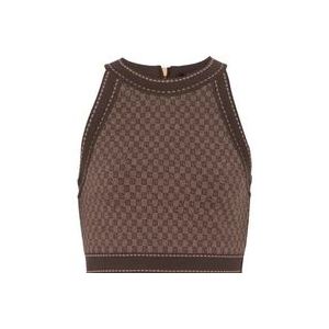 Balmain Mini monogram jacquard top , Brown , Dames , Maat: M