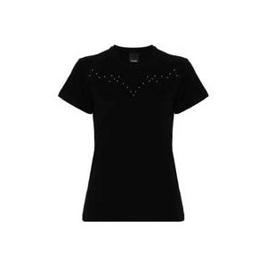 Pinko Zwart Katoenen Jersey Geborduurd T-shirt , Black , Dames , Maat: S