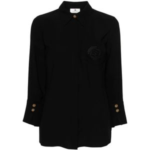 Elisabetta Franchi, Dames, Blouses & Shirts, Zwart, Maat: L Viscose,