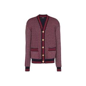 Balmain Monogram Check Wol Cardigan , Red , Dames , Maat: M