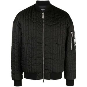 Dsquared2 Zwarte Logo-Patch Bomberjack , Black , Heren , Maat: S