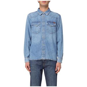 7 For All Mankind, Heren, Overhemden, Blauw, Maat: S Denim,
