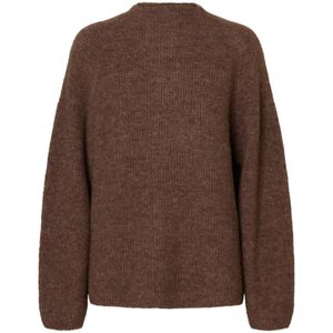 Selected Femme - Sia Ras Ls Knit T-Neck - Bruin - Coltrui - Wol
