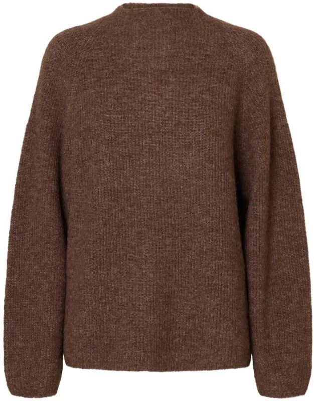 Selected Femme - Sia Ras Ls Knit T-Neck - Bruin - Coltrui - Wol