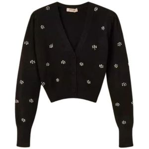 Twinset, Dames, Truien, Zwart, Maat: S Leer,