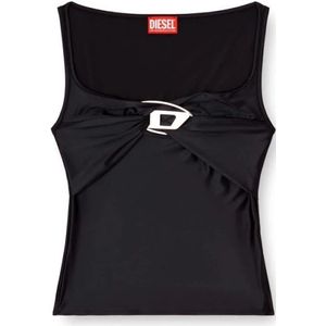 Diesel, Dames, Tops, Zwart, Maat: M Leer,