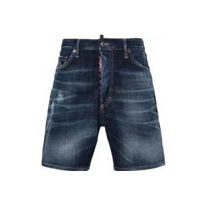 Dsquared2 Donkerblauwe Stretch Denim Bermuda Shorts , Blue , Heren , Maat: M