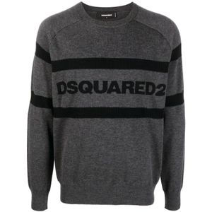 Dsquared2, Heren, Truien, Grijs, Maat: S Wol,