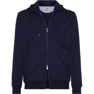 Brunello Cucinelli, Heren, Sweatshirts & Hoodies, Blauw, Maat: L Katoen,