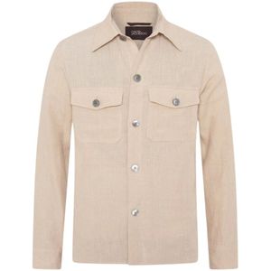 Oscar Jacobson, Heren, Overhemden, Beige, Maat: M Linnen,