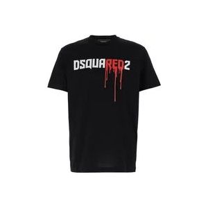 Dsquared2 Zwart Logo Print Crewneck T-shirt , Black , Heren , Maat: XL