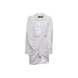 Jacquemus Witte Overhemdjurk met Gedrapeerde Rok , White , Dames , Maat: 2XS