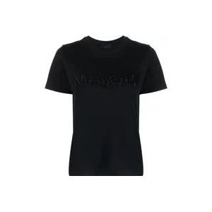 Moncler Zwarte geborduurde T-shirt , Black , Dames , Maat: M