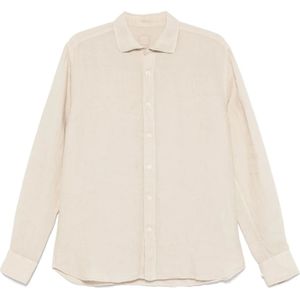 120% Lino, Heren, Overhemden, Beige, Maat: 2XL Linnen,