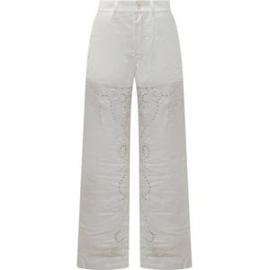 Marine Serre, Dames, Broeken, Wit, Maat: XS