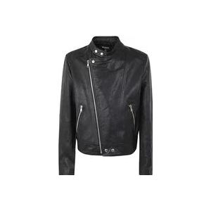 Balmain Ritssluiting Kalfsleren Bikerjack , Black , Heren , Maat: XL