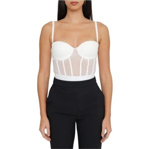 Elisabetta Franchi, Dames, Tops, Beige, Maat: S Tulle,