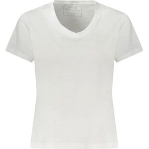 GUESS - T-shirt - Effen - Dames - V-hals - Getailleerd Model - Labelstitching