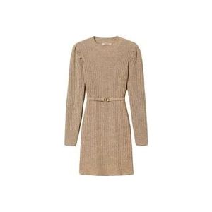 Twinset Korte Geribbelde Paillettenjurk , Brown , Dames , Maat: L