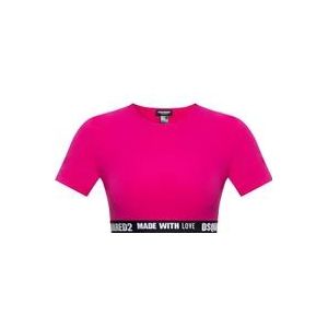 Dsquared2 Crop T-shirt met logo , Pink , Dames , Maat: S