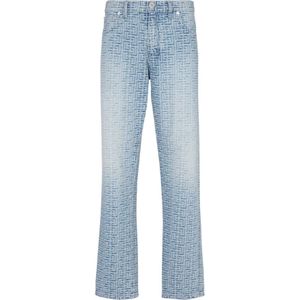 Balmain Monogrammed jacquard denim jeans , Blue , Heren , Maat: W30