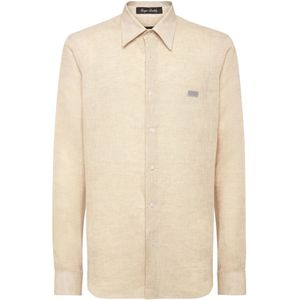 Philipp Plein, Heren, Overhemden, Beige, Maat: M Linnen,