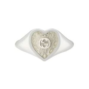 Gucci Zilveren Emaille Hart Ring , Gray , Dames , Maat: 51 MM