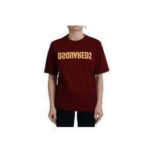 Dsquared2 Maroon Logo Katoen Crewneck Tee , Brown , Dames , Maat: 2XS