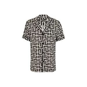 Balmain Monogram-bedrukt overhemd , Black , Heren , Maat: 4XL