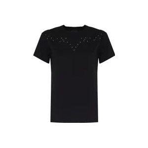 Pinko Zwarte Katoenen T-shirt Ronde Kraag Korte Mouwen , Black , Dames , Maat: L