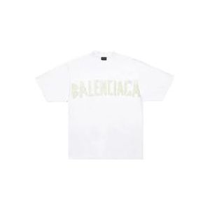 Balenciaga Witte T-shirt met Logo Tape Details , White , Heren , Maat: S