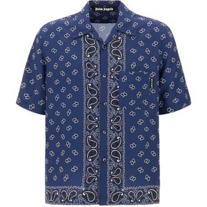 Palm Angels - Navy Paisley Print Shirt - Overhemd - Blauw - Korte Mouwen
