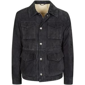 Eleventy, Heren, Jassen, Blauw, Maat: M Suède,