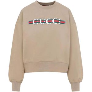 Gucci, Dames, Sweatshirts & Hoodies, Beige, Maat: S Katoen,