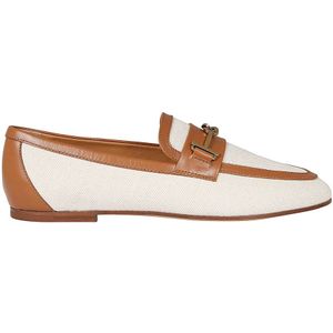 Tod's Witte leren mocassin met gouden klem , White , Dames , Maat: 36 EU