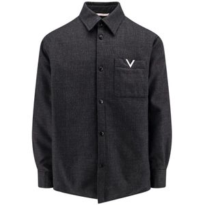 Valentino, Heren, Overhemden, Grijs, Maat: M Wol,