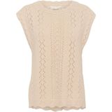 Crème - Crgattie - Slipover - Beige - Ronde Halslijn - Mouwloos - Getextureerd Breipatroon