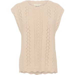Crème - Crgattie - Slipover - Beige - Ronde Halslijn - Mouwloos - Getextureerd Breipatroon