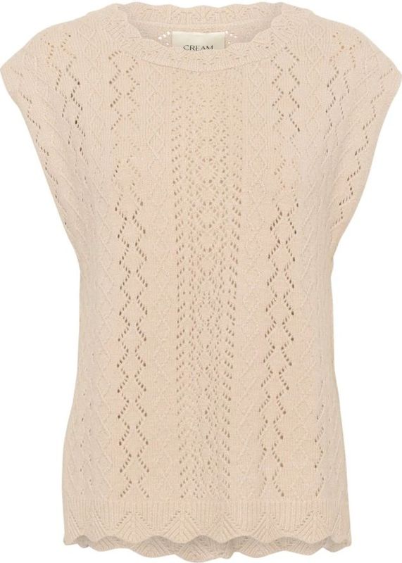 Crème - Crgattie - Slipover - Beige - Ronde Halslijn - Mouwloos - Getextureerd Breipatroon