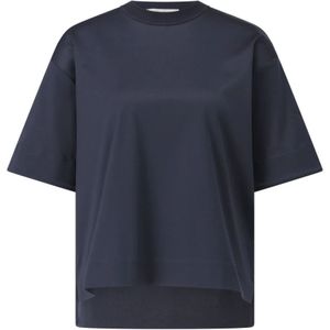 Max Mara - T-shirt - Blauw - Katoen - Ronde Hals - Korte Mouwen - Geborduurd Logo