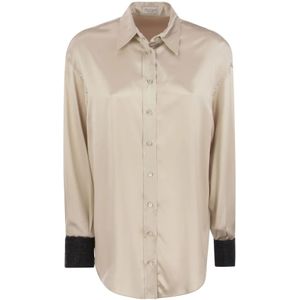 Brunello Cucinelli, Dames, Blouses & Shirts, Beige, Maat: XS Satijn,