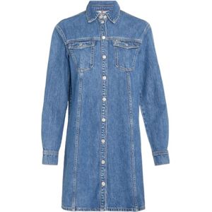 Tommy Hilfiger - Klassieke Casual Denim Jurk - Blauw - Katoen - Knoopsluiting