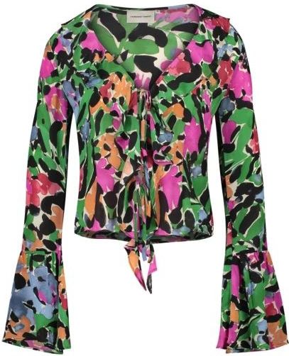 Fabienne Chapot - Blouse - Groen - Multicolor - V-hals - Ruches - Lange Mouwen